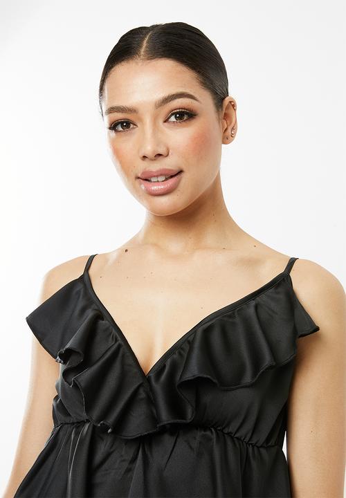 Missguided - Strappy satin frill plunge cami top - black