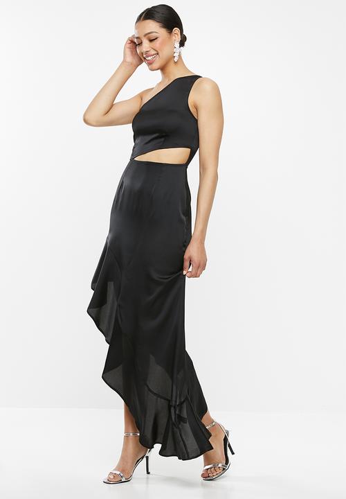 Missguided - One shoulder cut out satin maxi dress - black