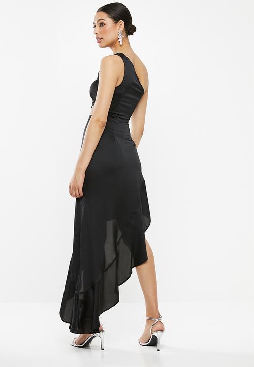 Missguided - One shoulder cut out satin maxi dress - black