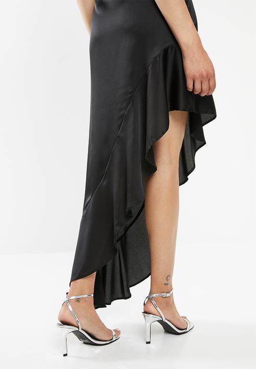 Missguided - One shoulder cut out satin maxi dress - black
