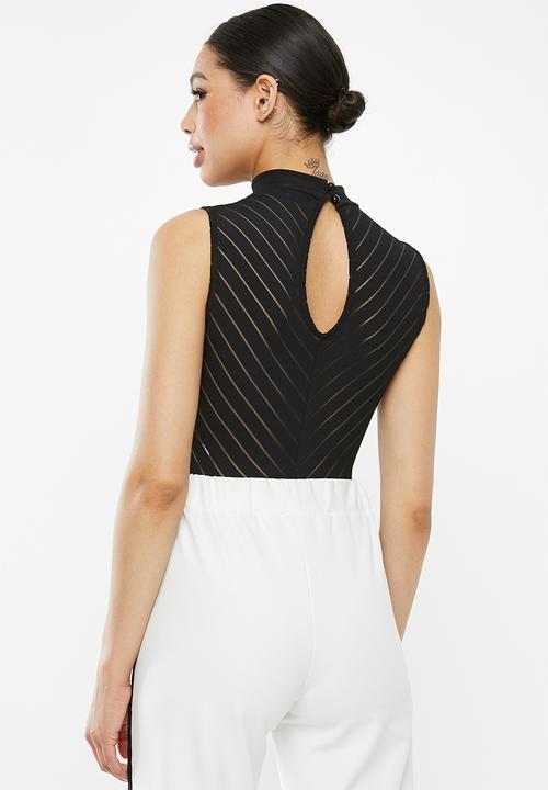 Missguided - Sleeveless high neck chevron bodysuit - black