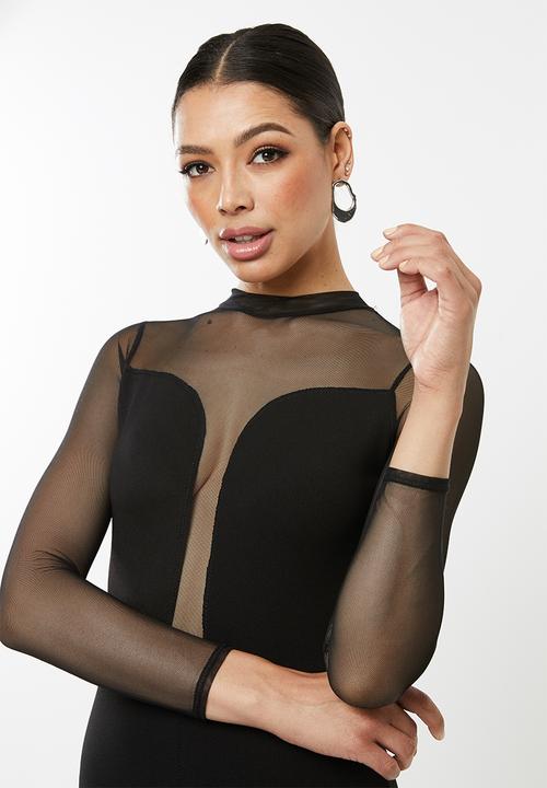 Missguided - Mesh insert maxi dress - black