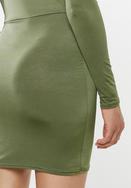 Missguided - Plunge gathered mini dress - khaki