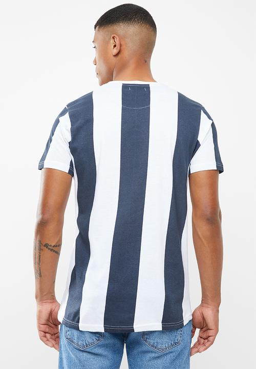 Brave Soul - Bertoni short sleeve wide stripe tee - navy & white 