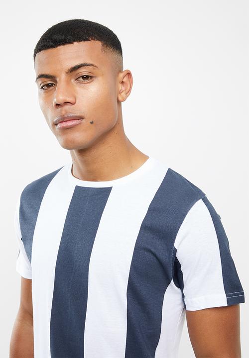 Brave Soul - Bertoni short sleeve wide stripe tee - navy & white 