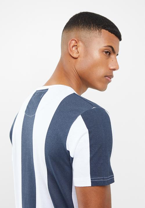 Brave Soul - Bertoni short sleeve wide stripe tee - navy & white 