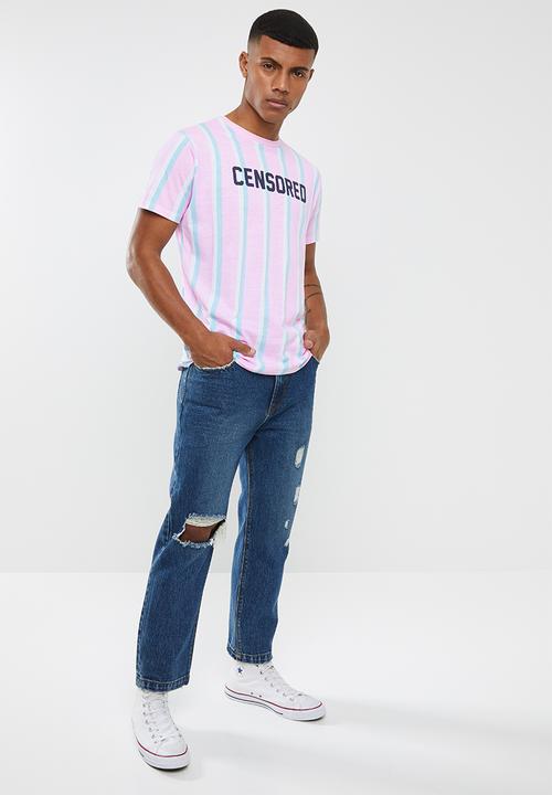 Brave Soul - Censored short sleeve stripe tee - multi