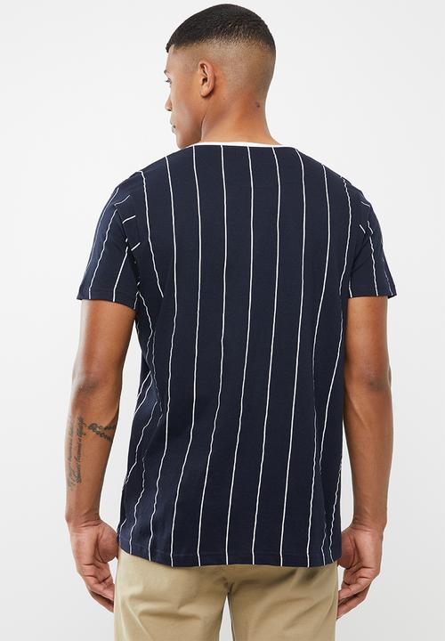 Brave Soul - Bart short sleeve stripe tee - navy & white