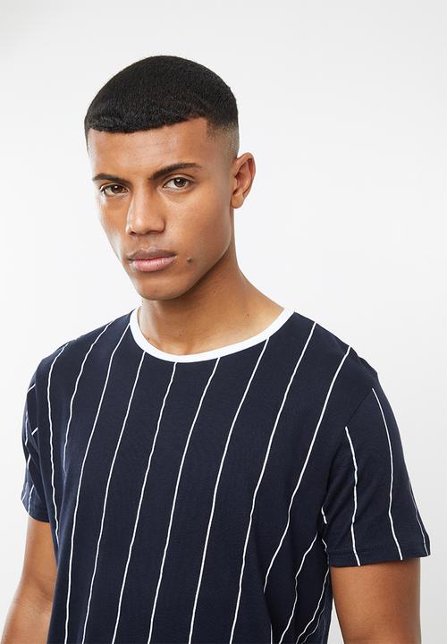 Brave Soul - Bart short sleeve stripe tee - navy & white