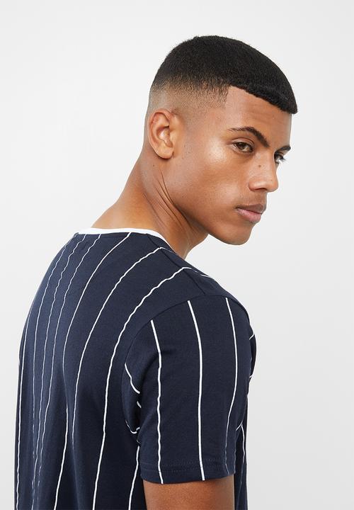 Brave Soul - Bart short sleeve stripe tee - navy & white