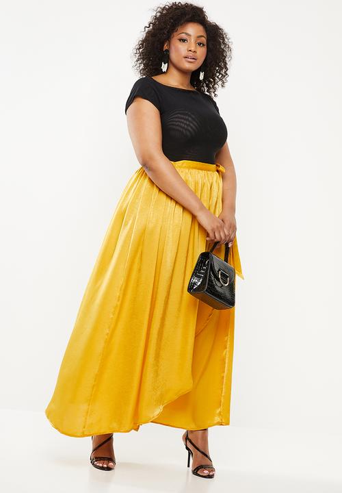 Missguided - Hammered satin tie side slit maxi skirt - yellow