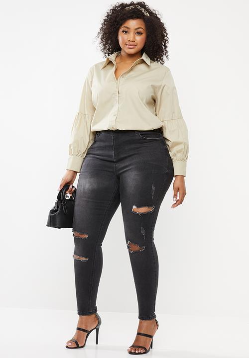 Missguided - Curve sinner rip high waist skinny jeans - black 