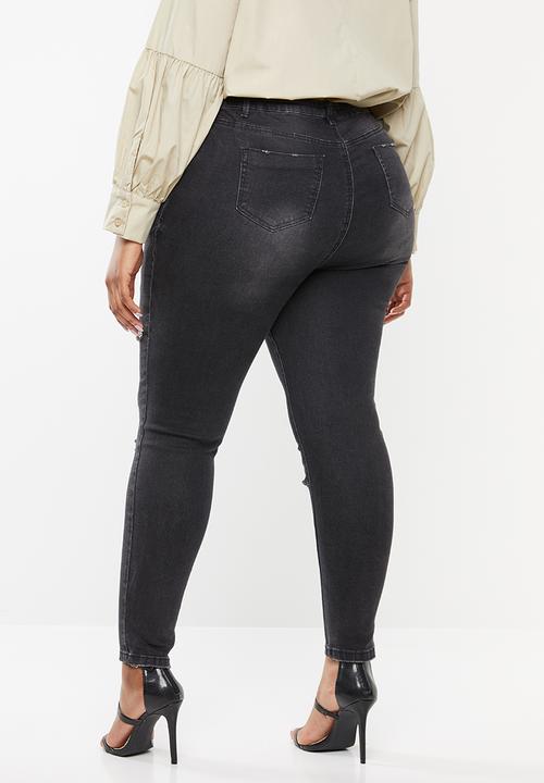 Missguided - Curve sinner rip high waist skinny jeans - black 