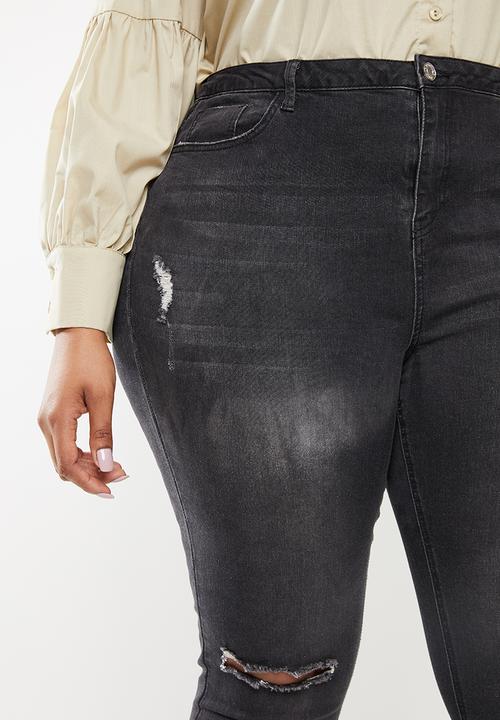 Missguided - Curve sinner rip high waist skinny jeans - black 