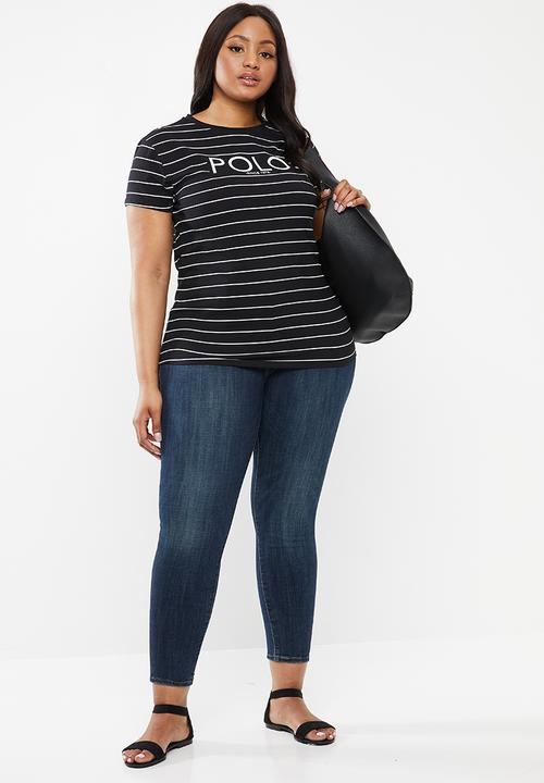 POLO - Plus size ariana printed stripe tee - black