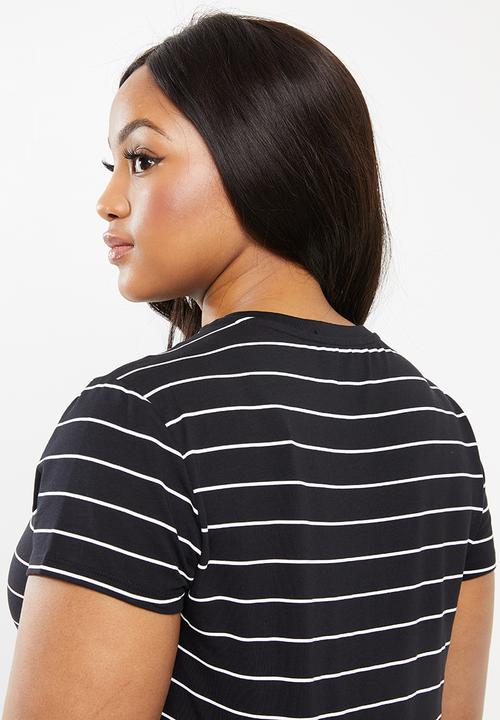 POLO - Plus size ariana printed stripe tee - black