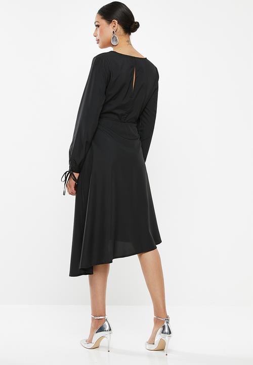 Missguided - Balloon sleeve wrap midi dress - black