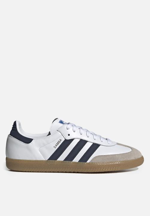 adidas white & navy samba og shoes