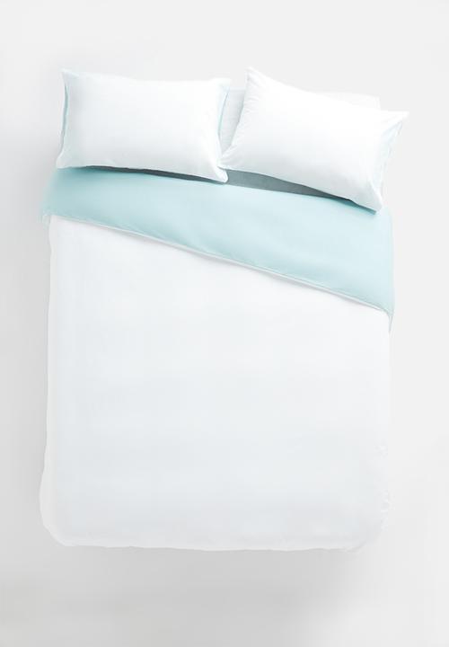 Sixth Floor - 200TC reversible cotton duvet set - duck egg/white
