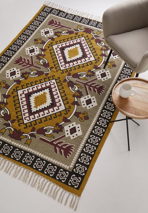 Sixth Floor - Munibah woven printed rug - pink & mustard