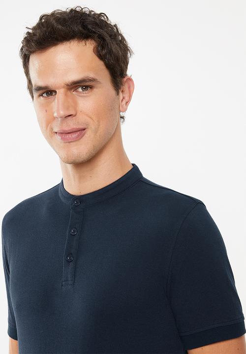 Superbalist - Pique slim fit mandarin golfer - navy