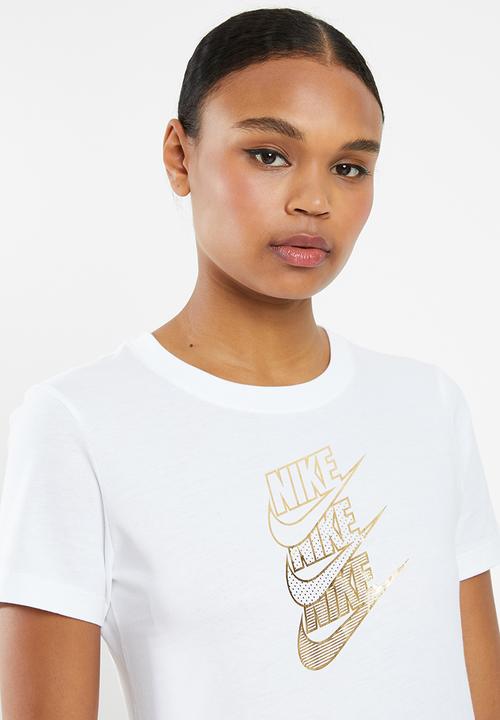 Nike - Nsw statement shine tee - white & gold 