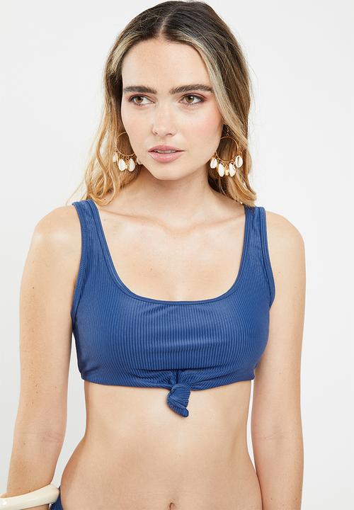 Cotton On - Knot front crop bikini top - blue