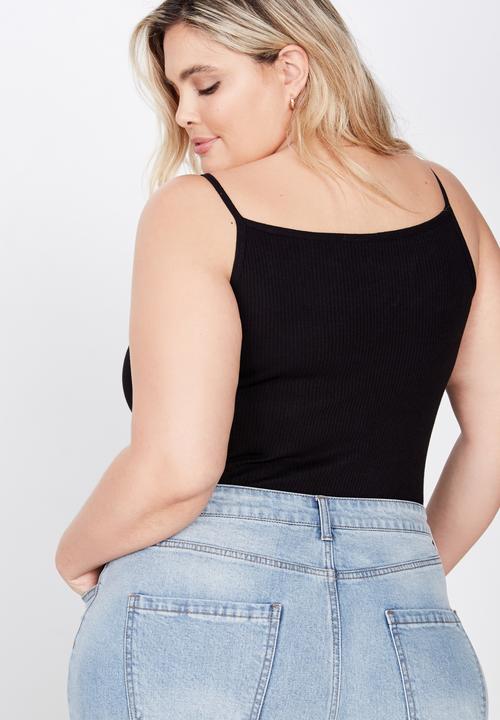Cotton On - Curve turnback strappy bodysuit  - black