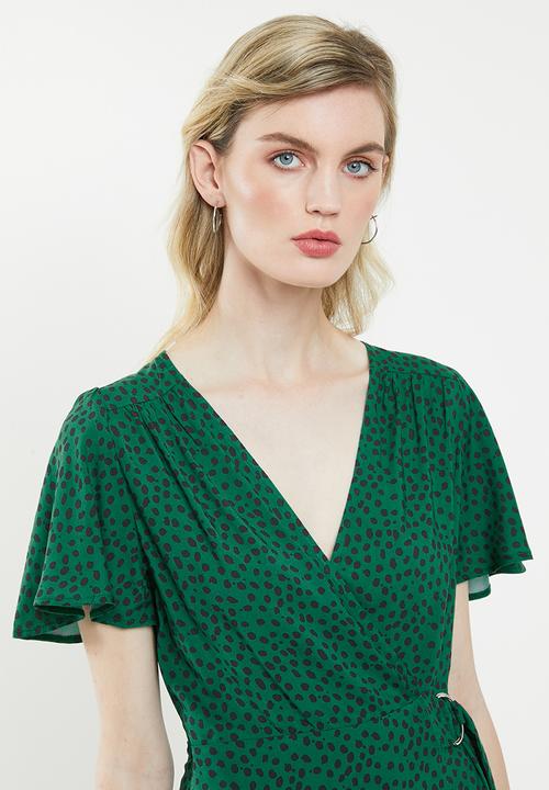 Superbalist - Mini wrap dress - green & black