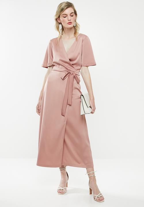 pink wrap around dress
