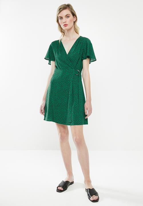 Superbalist - Mini wrap dress - green & black