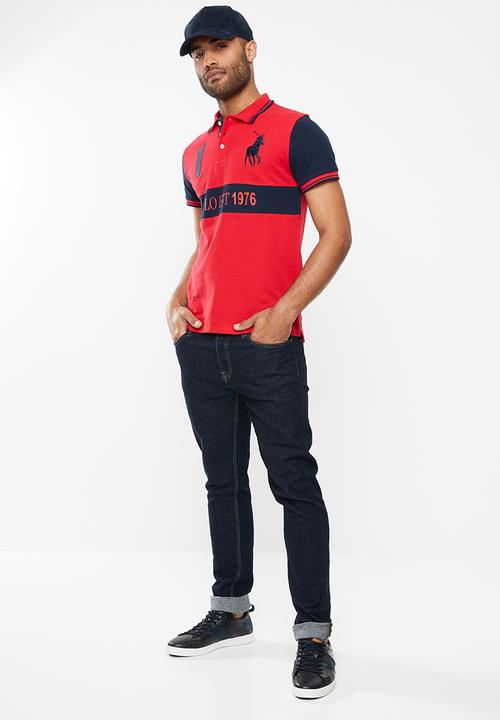 POLO - Luke custom fit upstyled ss pique golfer - red & navy