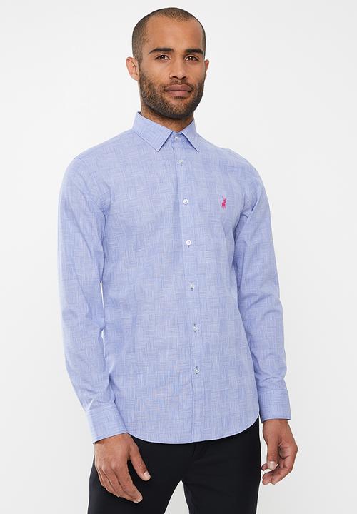 POLO - Ivan basket weave check signature long sleeve shirt - blue