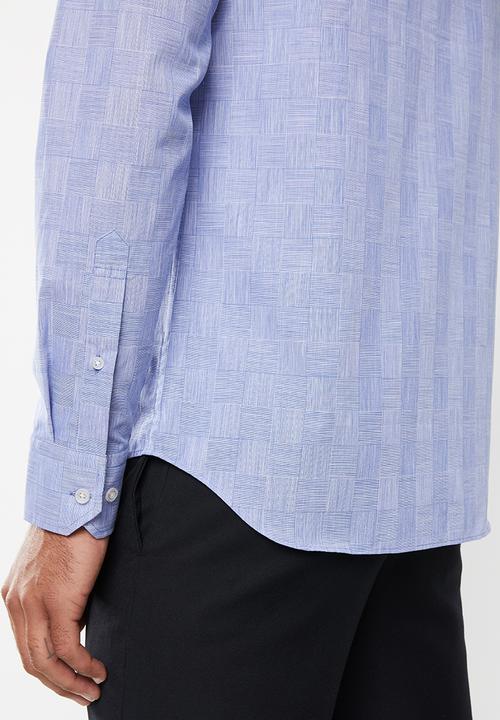 POLO - Ivan basket weave check signature long sleeve shirt - blue