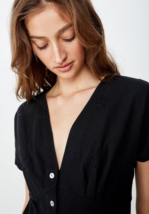 Cotton On - Woven dusk broiderie playsuit  - black