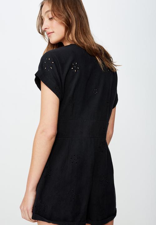 Cotton On - Woven dusk broiderie playsuit  - black