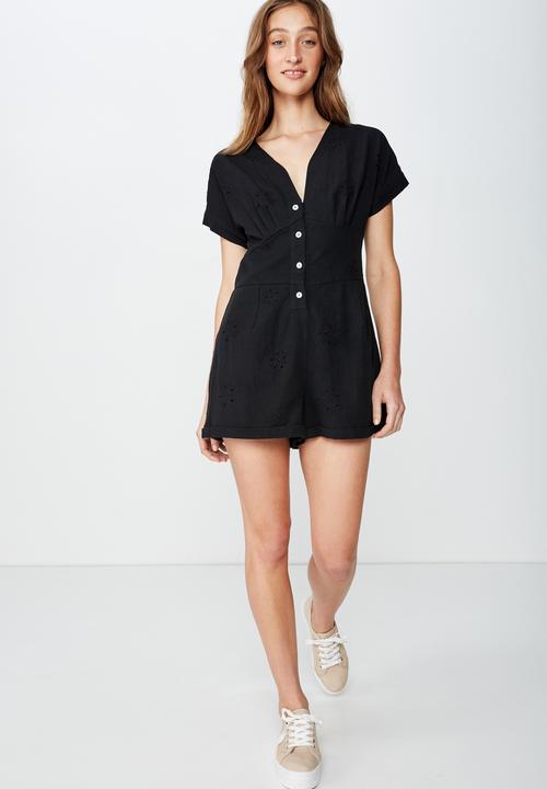 Cotton On - Woven dusk broiderie playsuit  - black