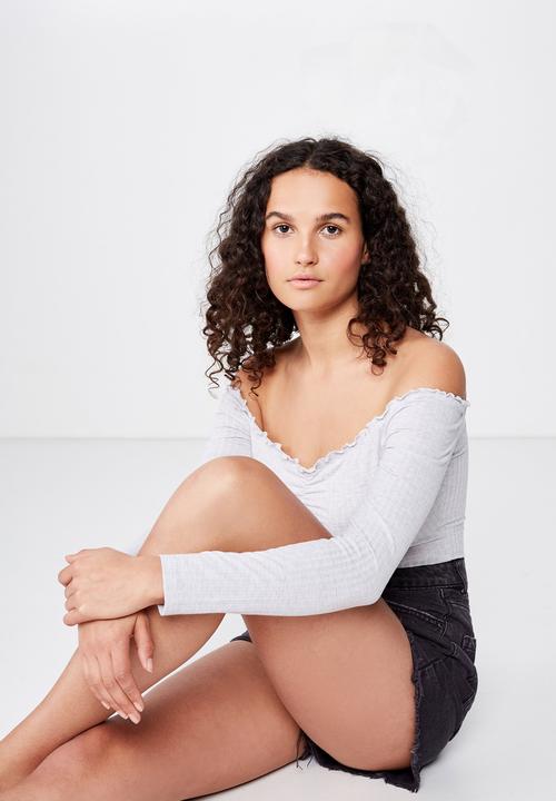 Cotton On - Riley off the shoulder long sleeve bodysuit  - grey 