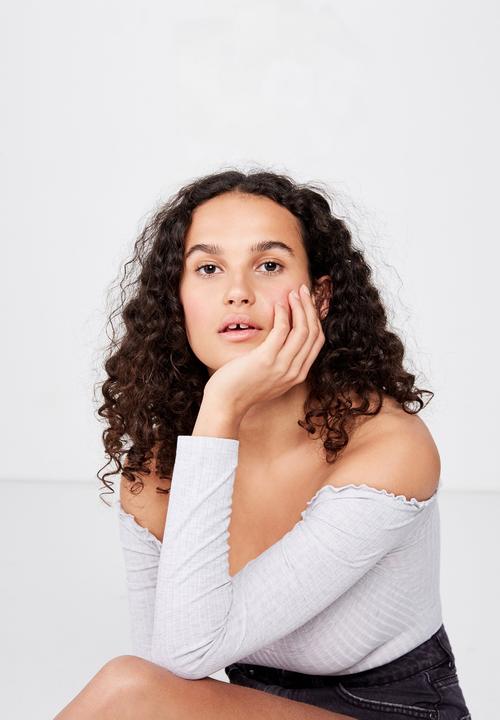 Cotton On - Riley off the shoulder long sleeve bodysuit  - grey 