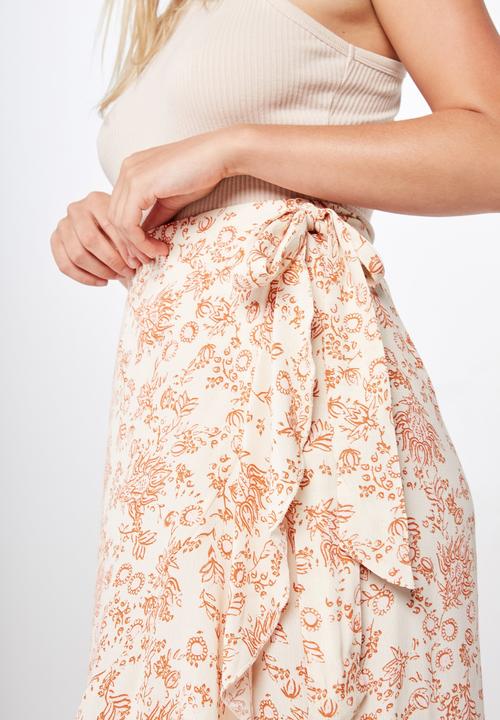 Cotton On - Ella midi skirt - cream & orange 