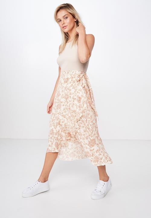 Cotton On - Ella midi skirt - cream & orange 