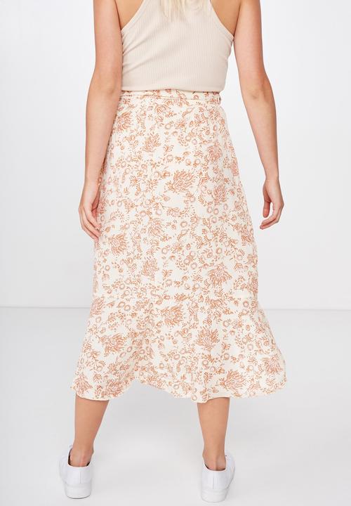 Cotton On - Ella midi skirt - cream & orange 