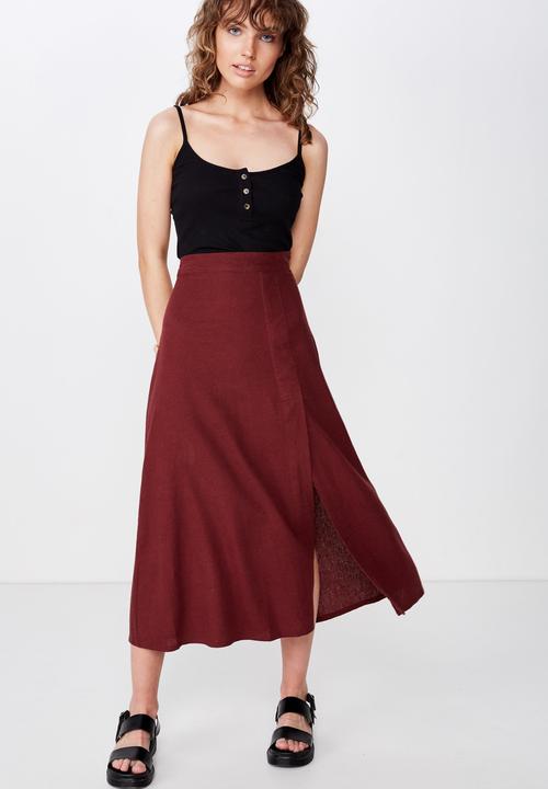 Cotton On - Woven whitney midi skirt - burgundy 