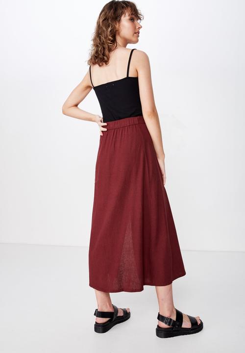 Cotton On - Woven whitney midi skirt - burgundy 