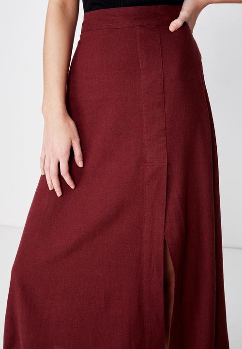 Cotton On - Woven whitney midi skirt - burgundy 