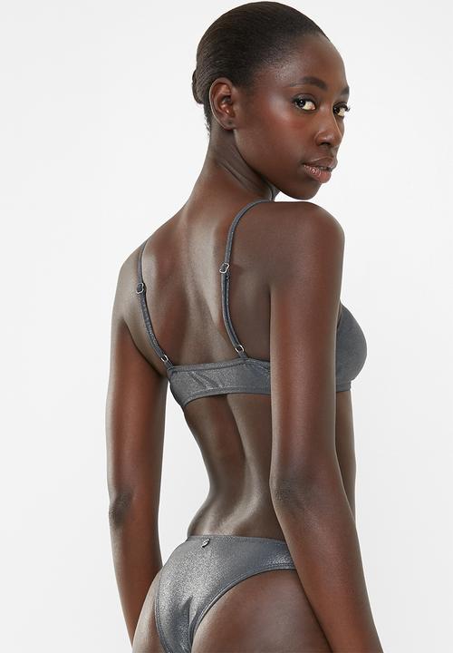 SISSY BOY - Metallic crop bikini top - grey
