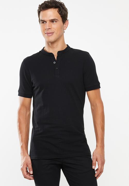 Superbalist - Siya slim pique mandarin golfer - black