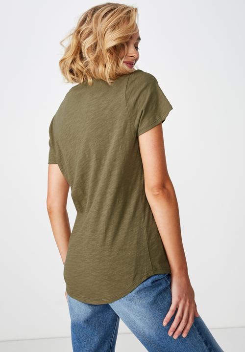 Cotton On - The deep v-neck T-shirt - khaki 