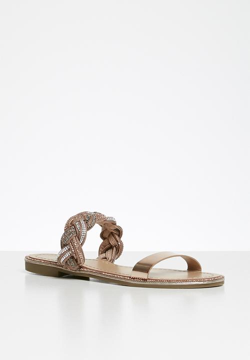 Miss Black - Metallic embellished plaited sandal - rose gold