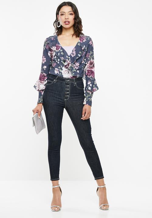 Missguided - Wrap front frill bodysuit - navy